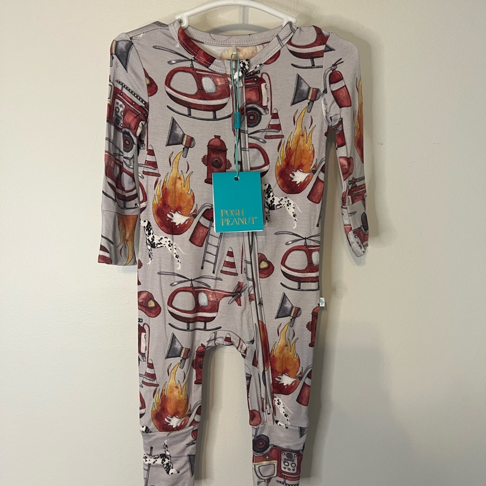 Posh Peanut Firefighter Kids One Piece - Gray NWT